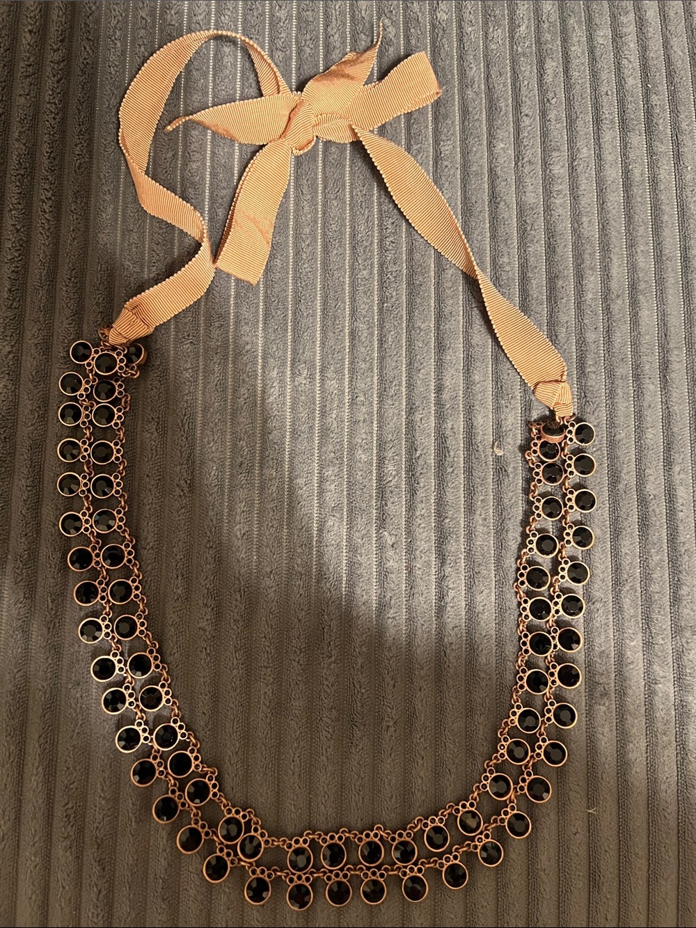 J Crew Black and Rose Gold Ribbon-Back Statement Necklace